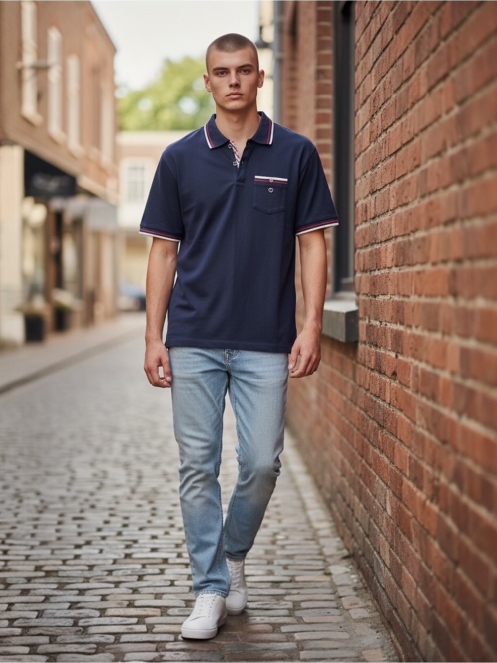 ♥️Ben Sherman♥️ Men’s Navy Polo with Red and White Contrast Trim Size (S)